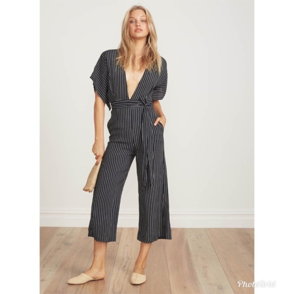 Faithful The Brand Cedric Striped Backless Jumpsuit